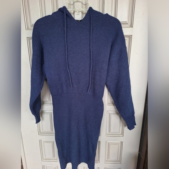 PrettyGarden Hoodie Sweater Dress SzS Blousey Top/Fitted Skirt Navy Blue Knit - Picture 1 of 8